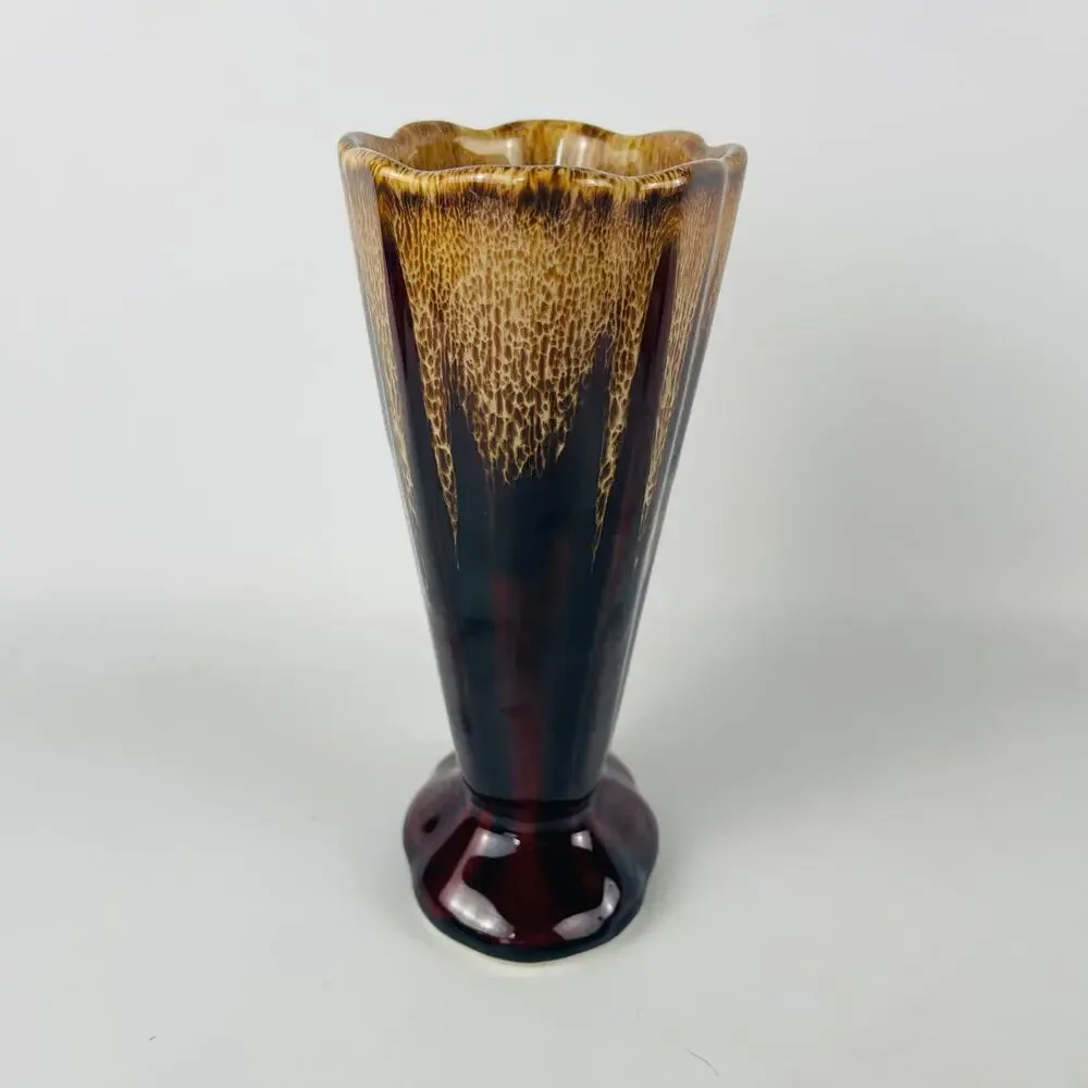 Vintage Brown and Caramel Drip Glaze Vase   7 1/4”